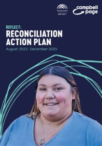 This image shows what the front cover of our Reflect Reconciliation Action Plan looks like